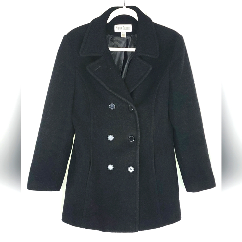 Marvin Richards women's wool cashmere blend black wool peacoat size small